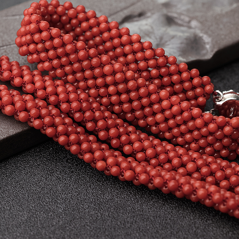 沙丁珊瑚圆珠编织项链-红掌柜