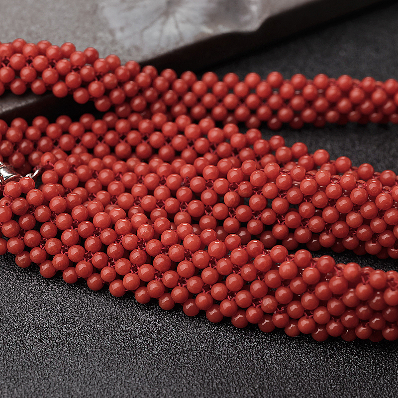 珊瑚圆珠编织项链-红掌柜