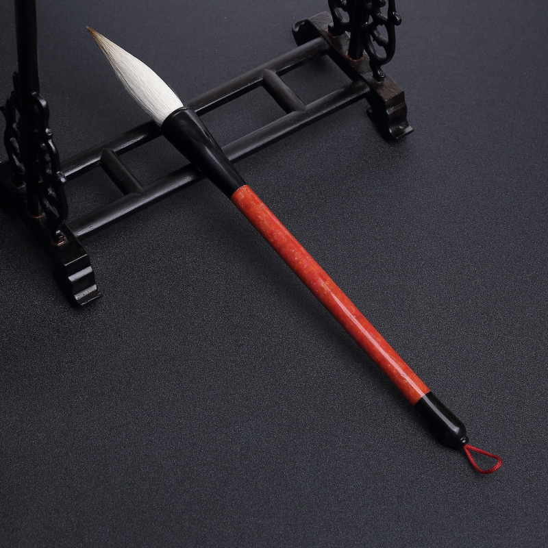 天然沙丁朱红珊瑚拼接毛笔-红掌柜