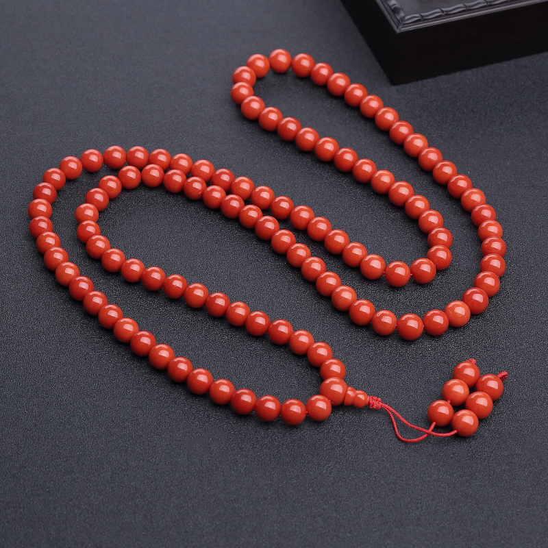 意大利天然沙丁朱红珊瑚108佛珠-红掌柜