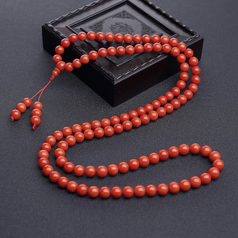 天然沙丁朱红珊瑚108佛珠-红掌柜