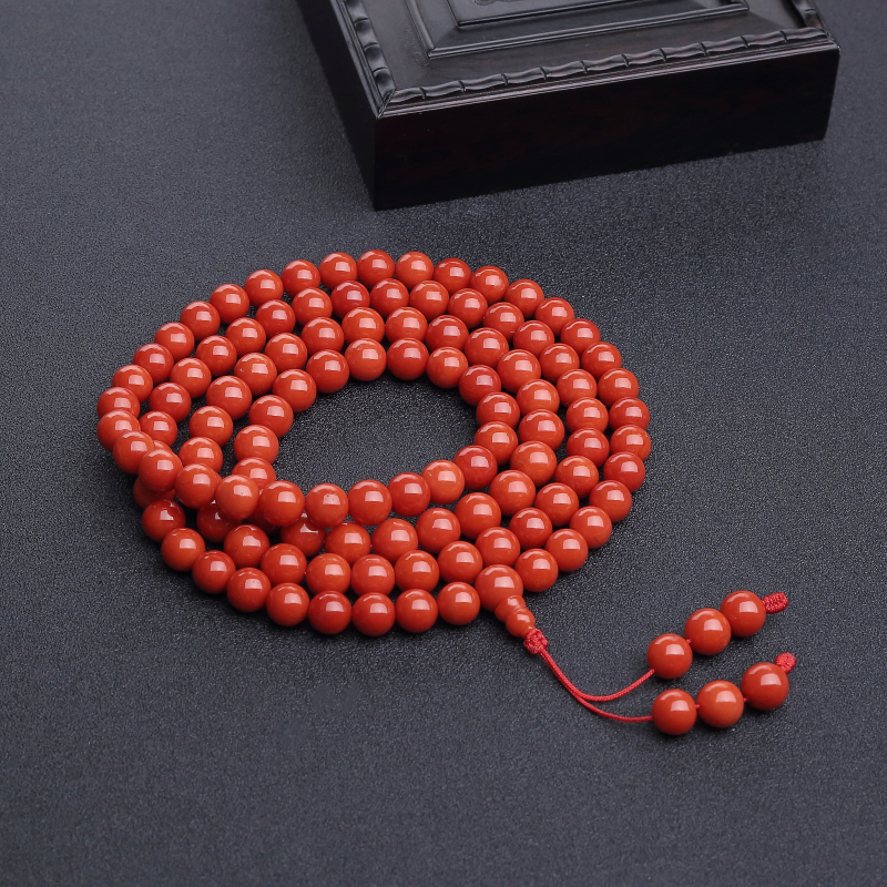 意大利沙丁朱红珊瑚108佛珠-红掌柜