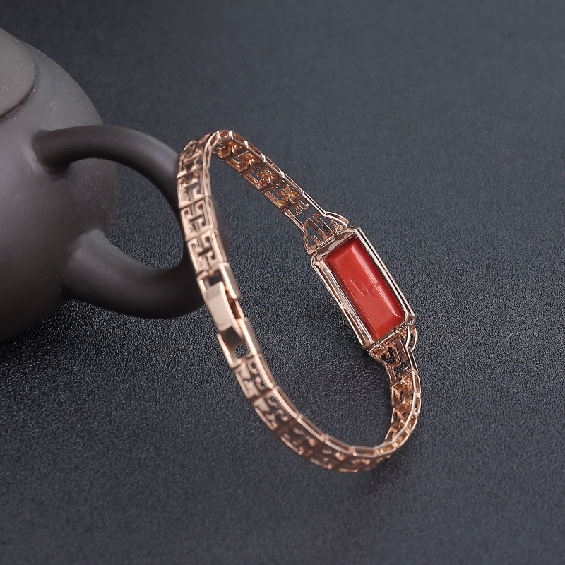 18K金镶台湾MOMO橘红珊瑚手镯-红掌柜
