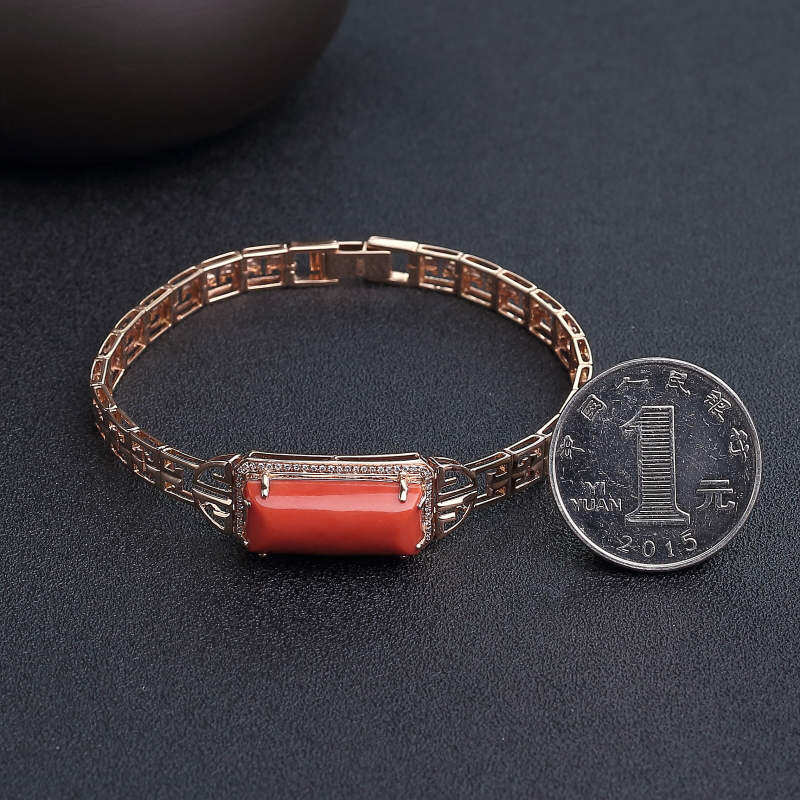 18K金镶钻MOMO橘红珊瑚手镯-红掌柜