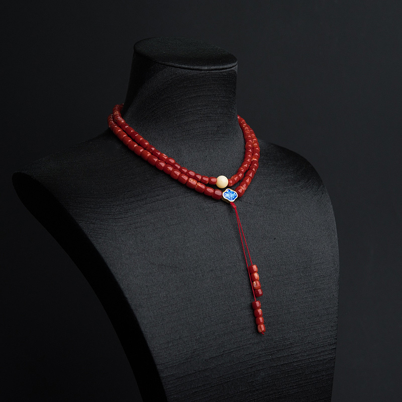 日本阿卡深红珊瑚桶珠项链-红掌柜