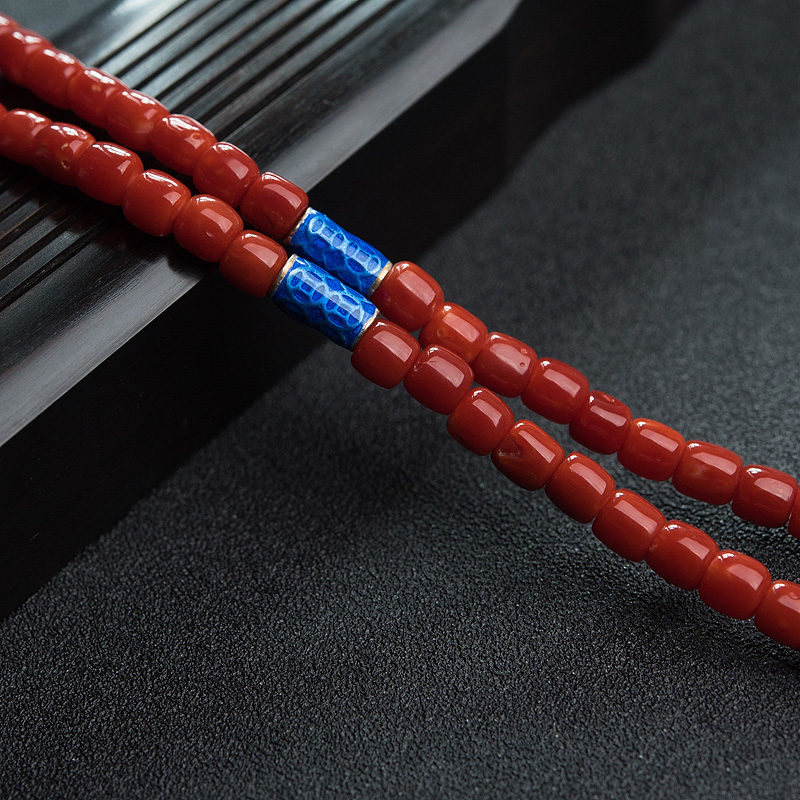 日本天然阿卡珊瑚桶珠项链-红掌柜