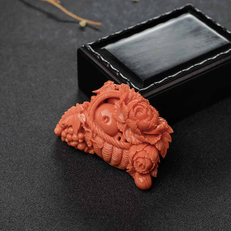 橘色珊瑚花篮戒面-红掌柜