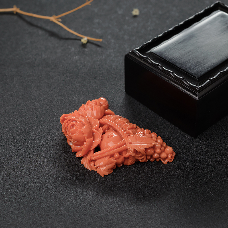 橘色珊瑚戒面-红掌柜