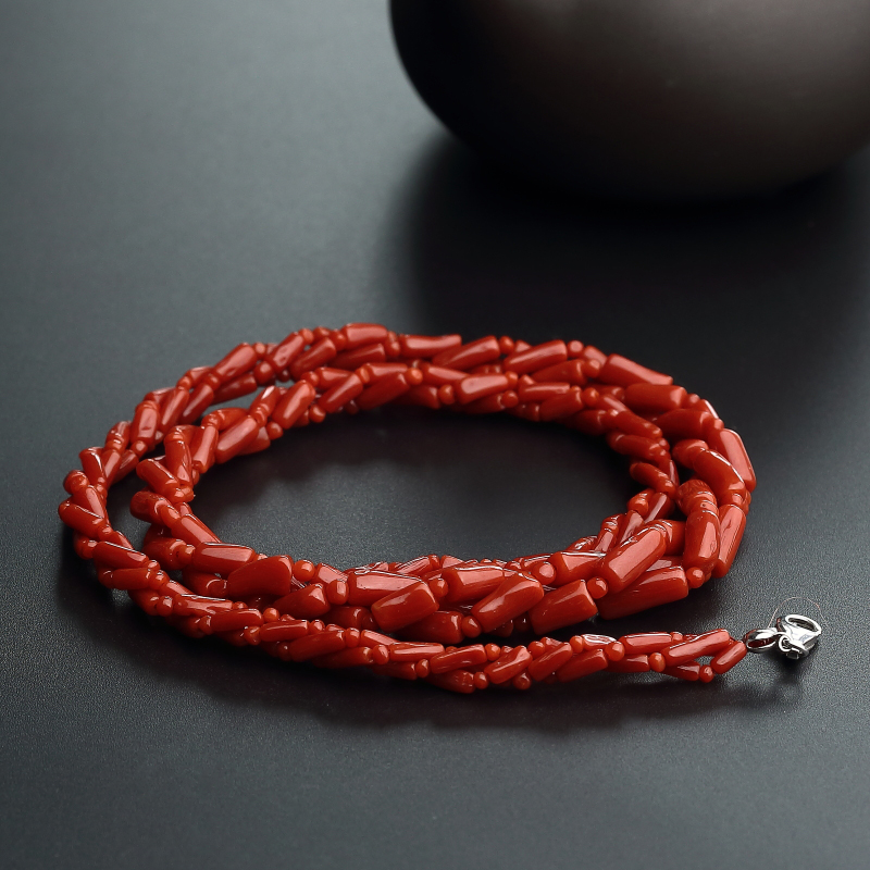 意大利天然红珊瑚三股项链-红掌柜