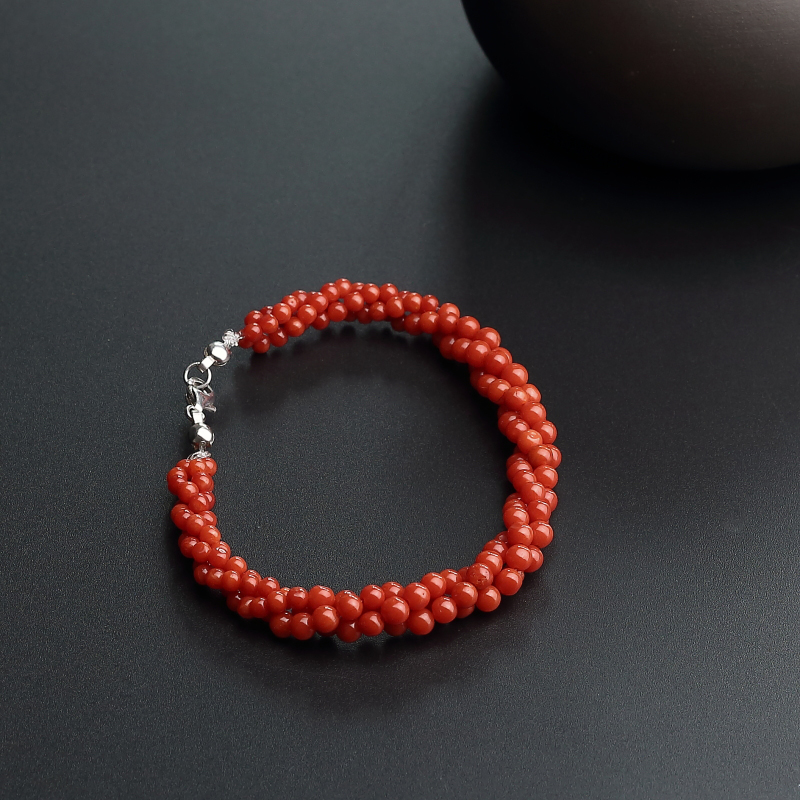 意大利沙丁红珊瑚三股圆珠手链-红掌柜