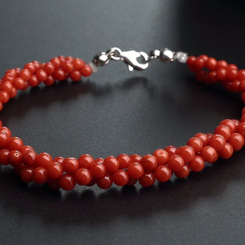意大利天然沙丁红珊瑚圆珠手链-红掌柜