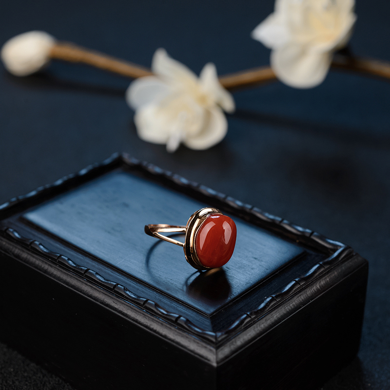 意大利天然沙丁珊瑚戒指 - 红掌柜