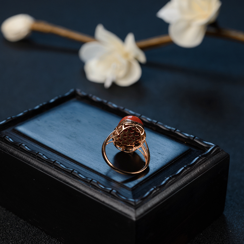 天然沙丁珊瑚戒指 - 红掌柜