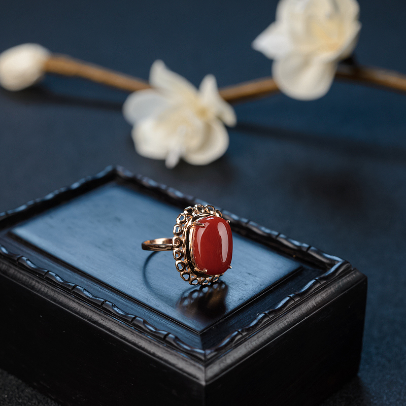 意大利天然沙丁珊瑚戒指 - 红掌柜