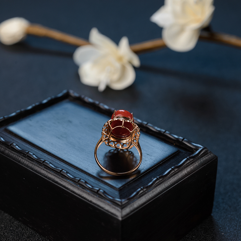 天然沙丁珊瑚戒指 - 红掌柜