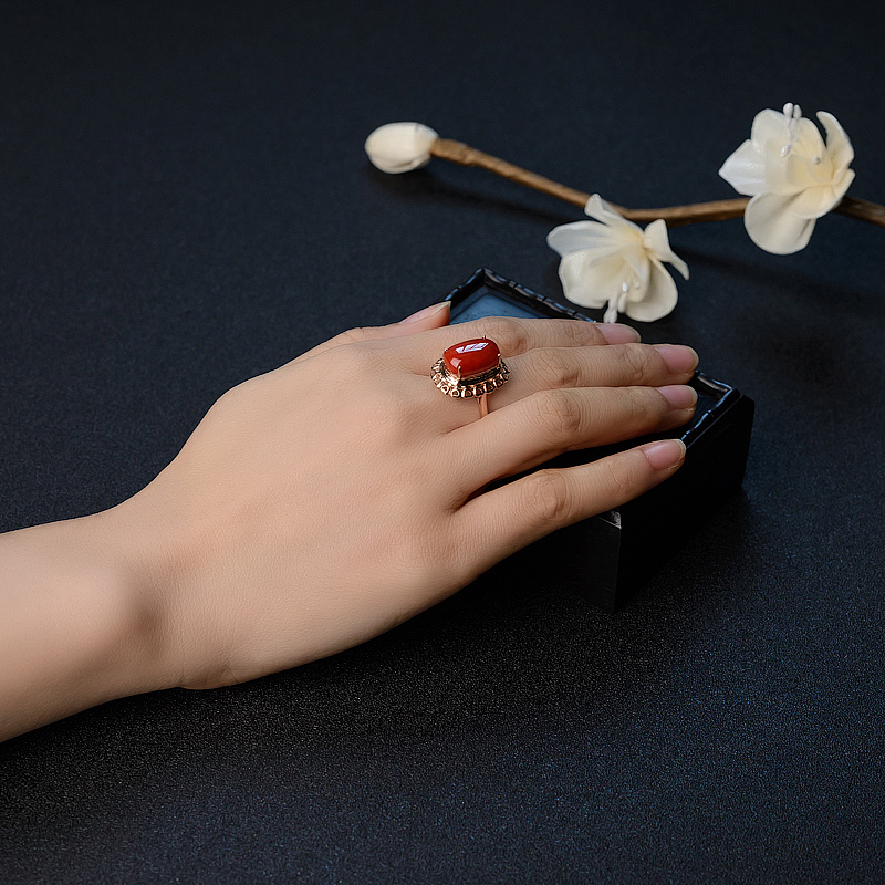18K金沙丁珊瑚戒指 - 红掌柜