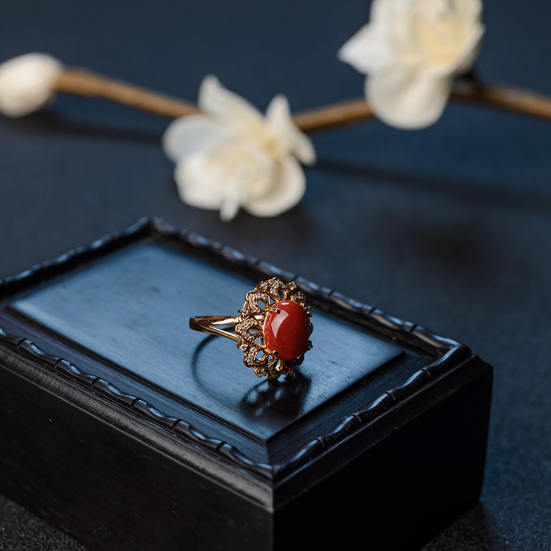 意大利天然沙丁珊瑚戒指 - 红掌柜