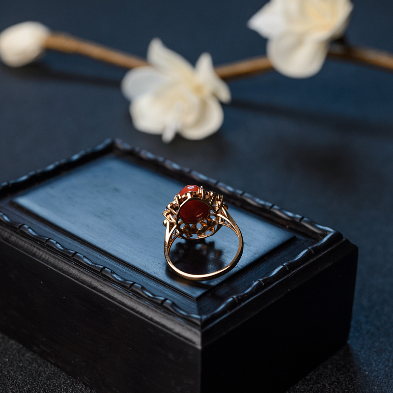 天然沙丁珊瑚戒指 - 红掌柜