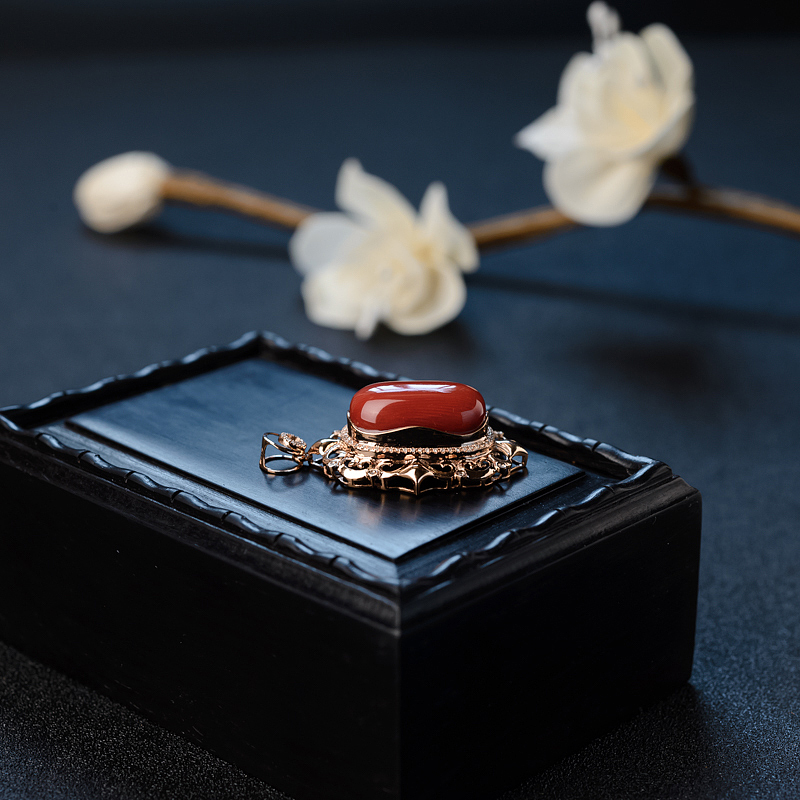 K金镶意大利天然沙丁珊瑚吊坠 - 红掌柜