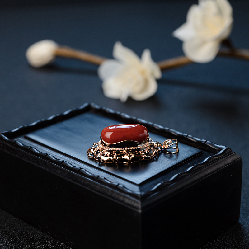 意大利天然沙丁珊瑚吊坠 - 红掌柜