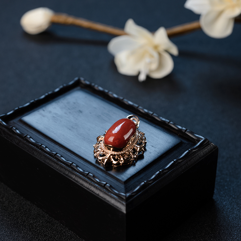 天然沙丁珊瑚吊坠 - 红掌柜