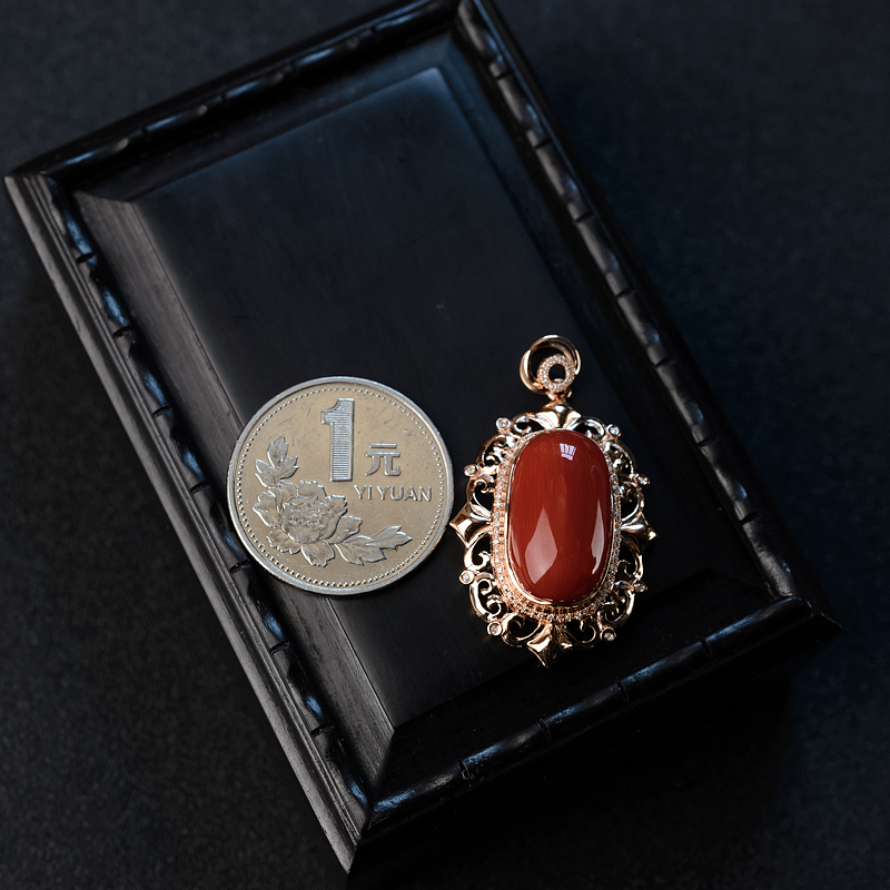 天然沙丁红珊瑚吊坠 - 红掌柜