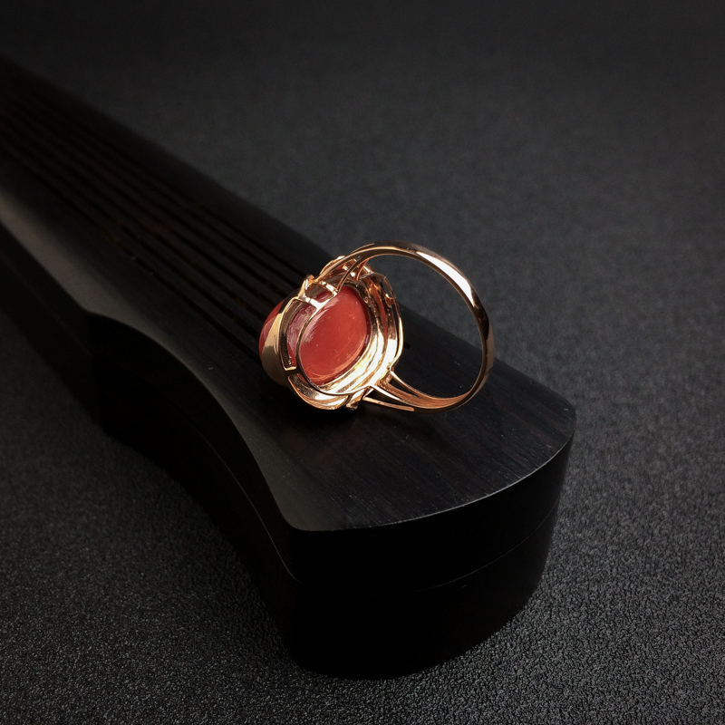 意大利18K金镶沙丁红珊瑚戒指 - 红掌柜