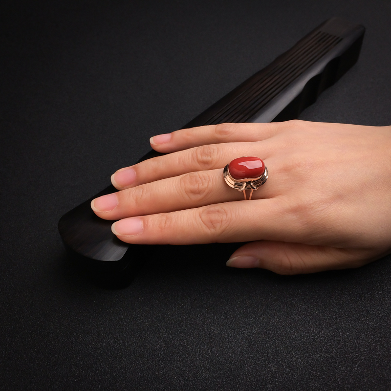 天然沙丁红珊瑚戒指 - 红掌柜