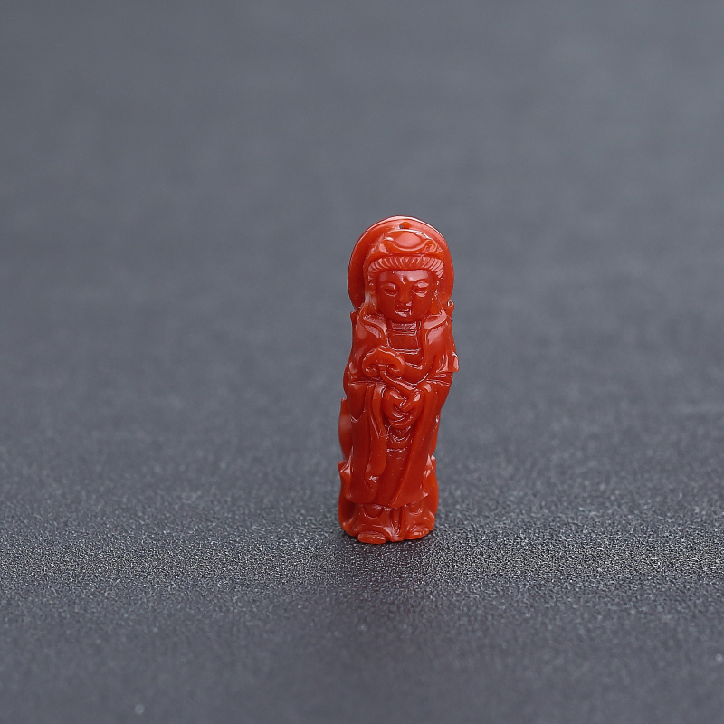 日本天然阿卡正红珊瑚观音吊坠-红掌柜