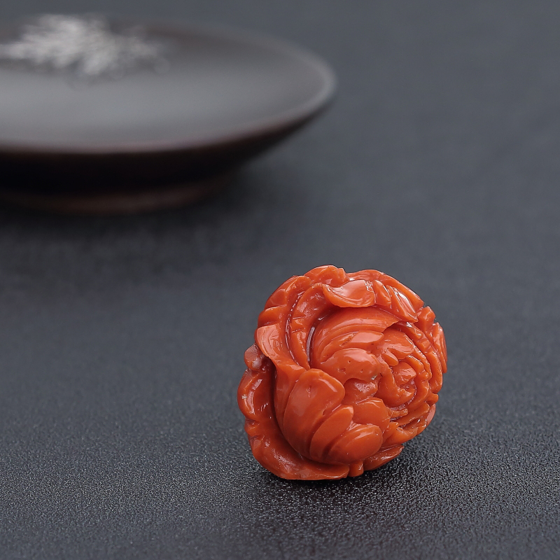 天然阿卡朱红珊瑚花开富贵吊坠-红掌柜