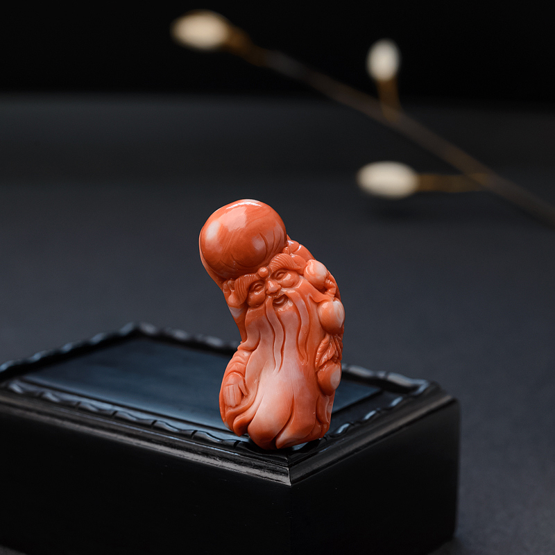 MOMO朱红珊瑚寿公吊坠-红掌柜