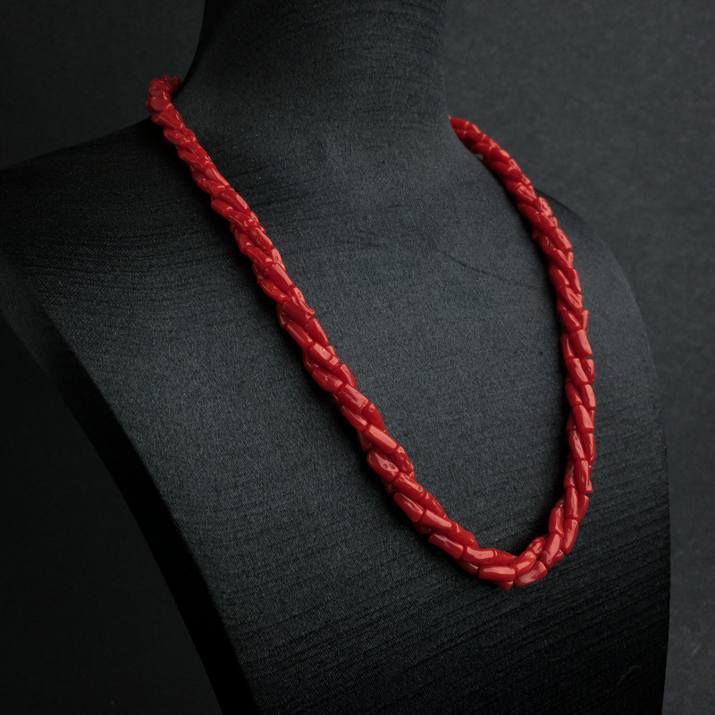 天然沙丁正红珊瑚三股项链手链套装 - 红掌柜