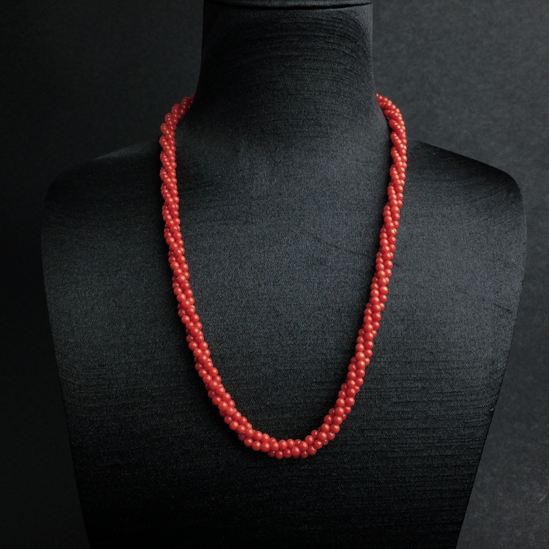 意大利天然沙丁橘红珊瑚三股项链 - 红掌柜