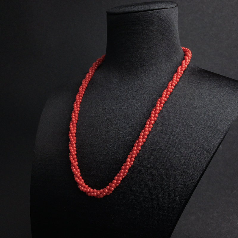 沙丁橘红珊瑚三股项链 - 红掌柜