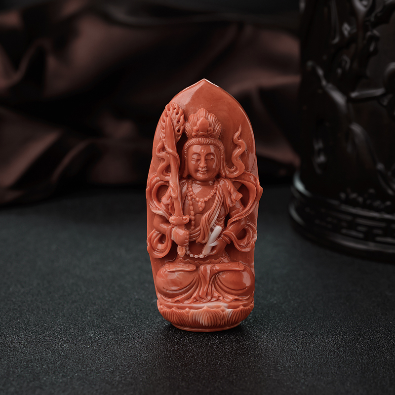 MOMO橘红珊瑚文殊菩萨吊坠-红掌柜