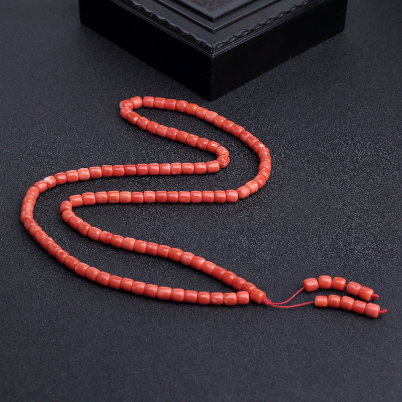 天然MOMO橘色珊瑚108佛珠 - 红掌柜