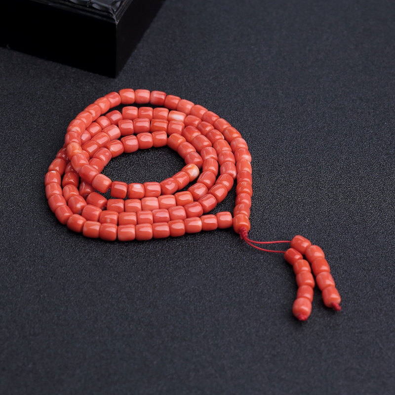 台湾天然MOMO橘色珊瑚108佛珠 - 红掌柜