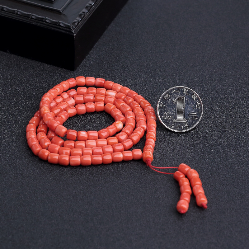 天然MOMO橘色珊瑚108佛珠 - 红掌柜
