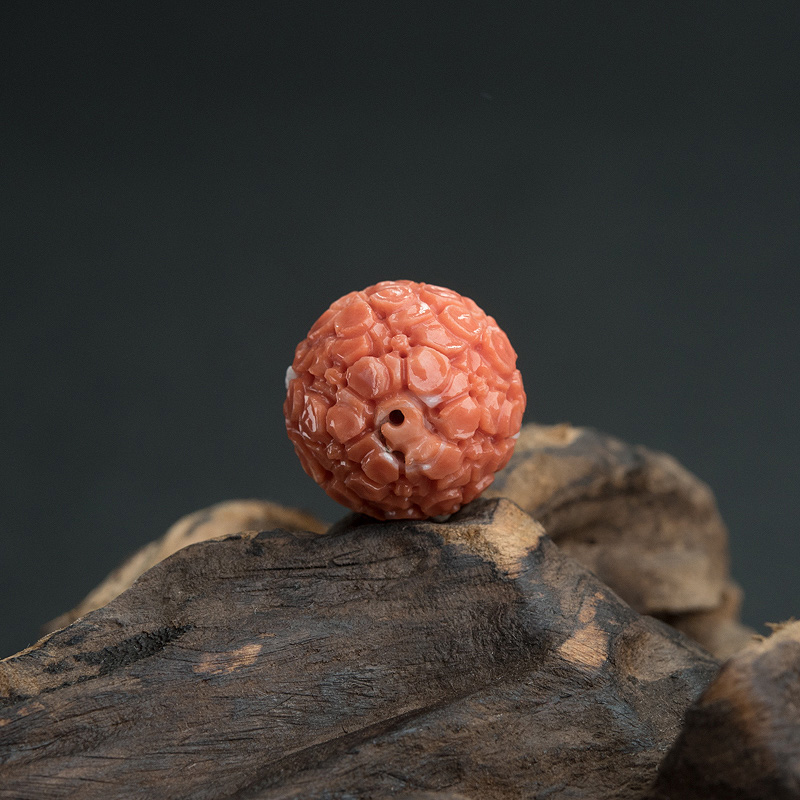 台湾天然MOMO橘色珊瑚圆珠-红掌柜