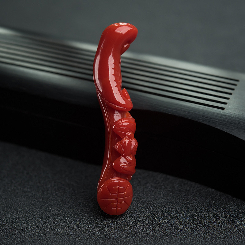 阿卡正红珊瑚福寿双全吊坠-红掌柜