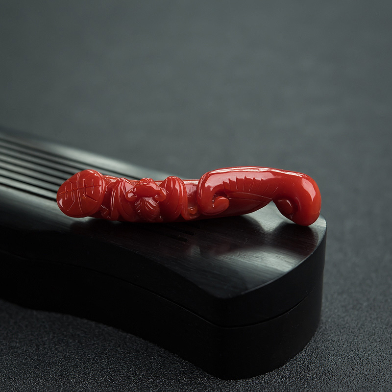 天然阿卡正红珊瑚福寿双全吊坠-红掌柜