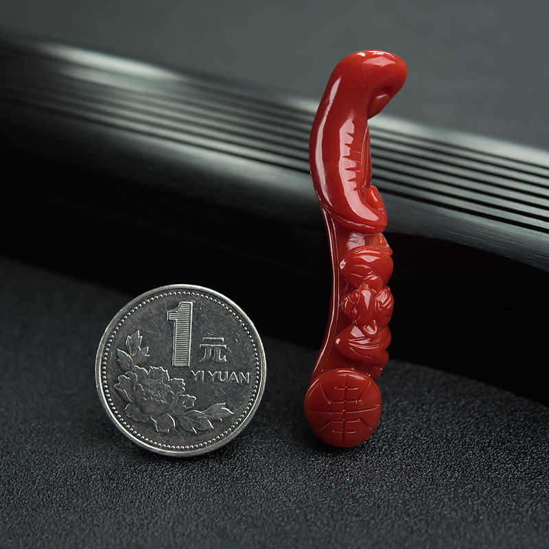 日本天然阿卡红珊瑚吊坠-红掌柜