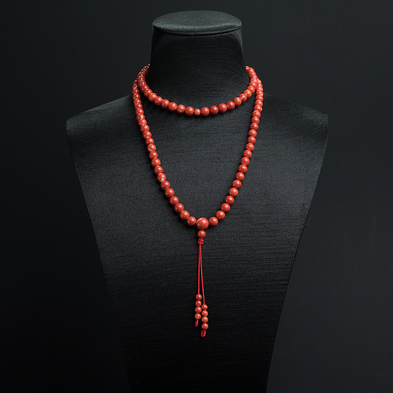 台湾天然6.5mmMOMO橘红珊瑚108佛珠 - 红掌柜