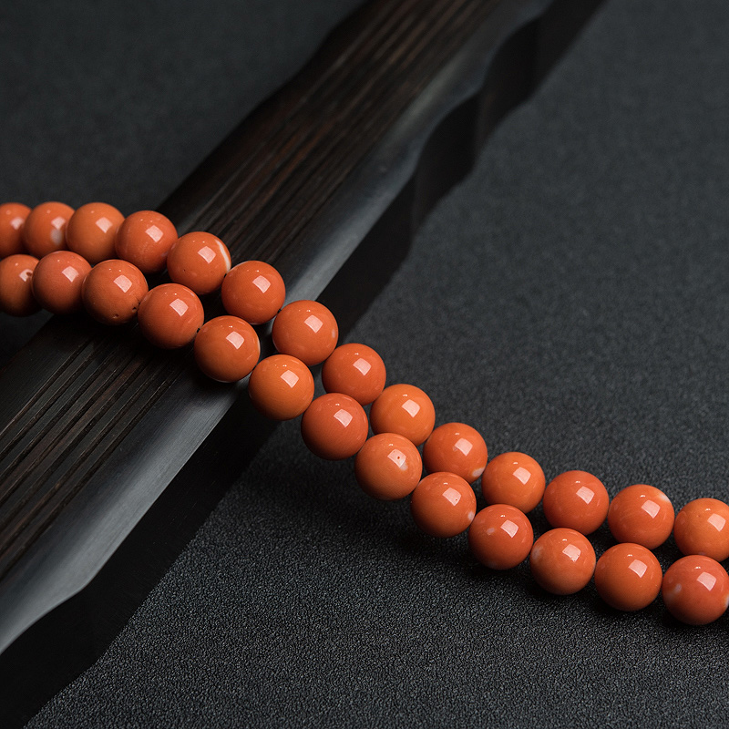 台湾MOMO橘色珊瑚108佛珠 - 红掌柜