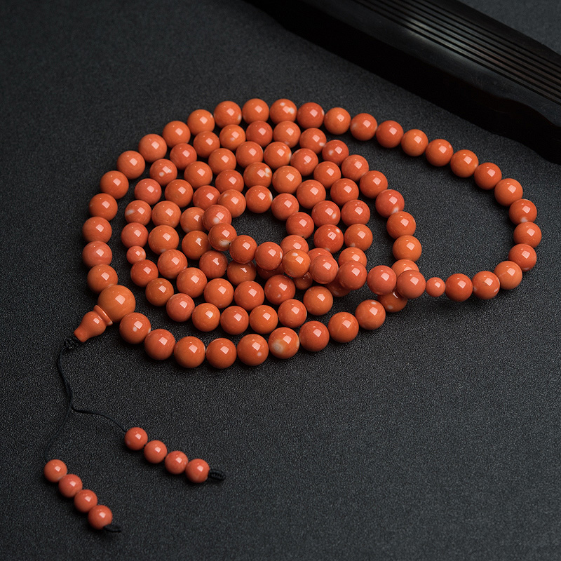 台湾MOMO橘色珊瑚108佛珠 - 红掌柜