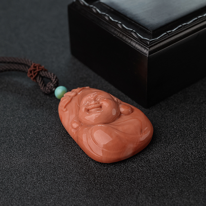 MOMO橘色珊瑚弥勒佛-红掌柜