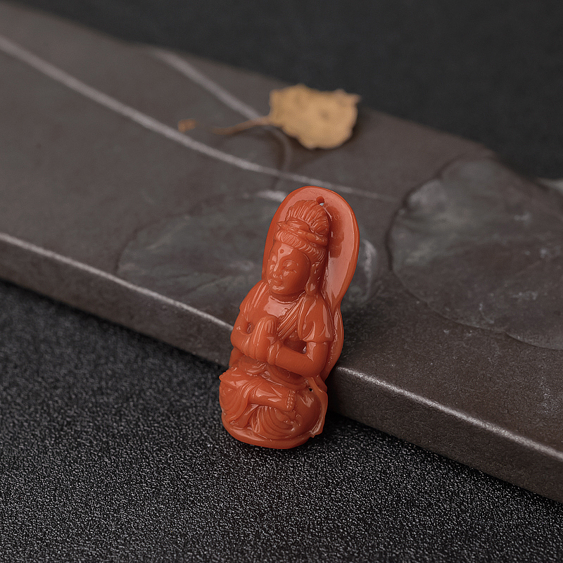 橘色珊瑚观音吊坠-红掌柜