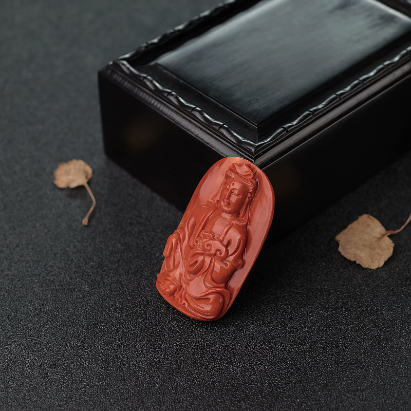 橘红珊瑚观音吊坠-红掌柜