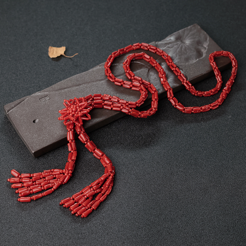 意大利天然沙丁正红珊瑚毛衣链-红掌柜