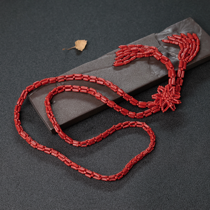 天然沙丁正红珊瑚毛衣链-红掌柜